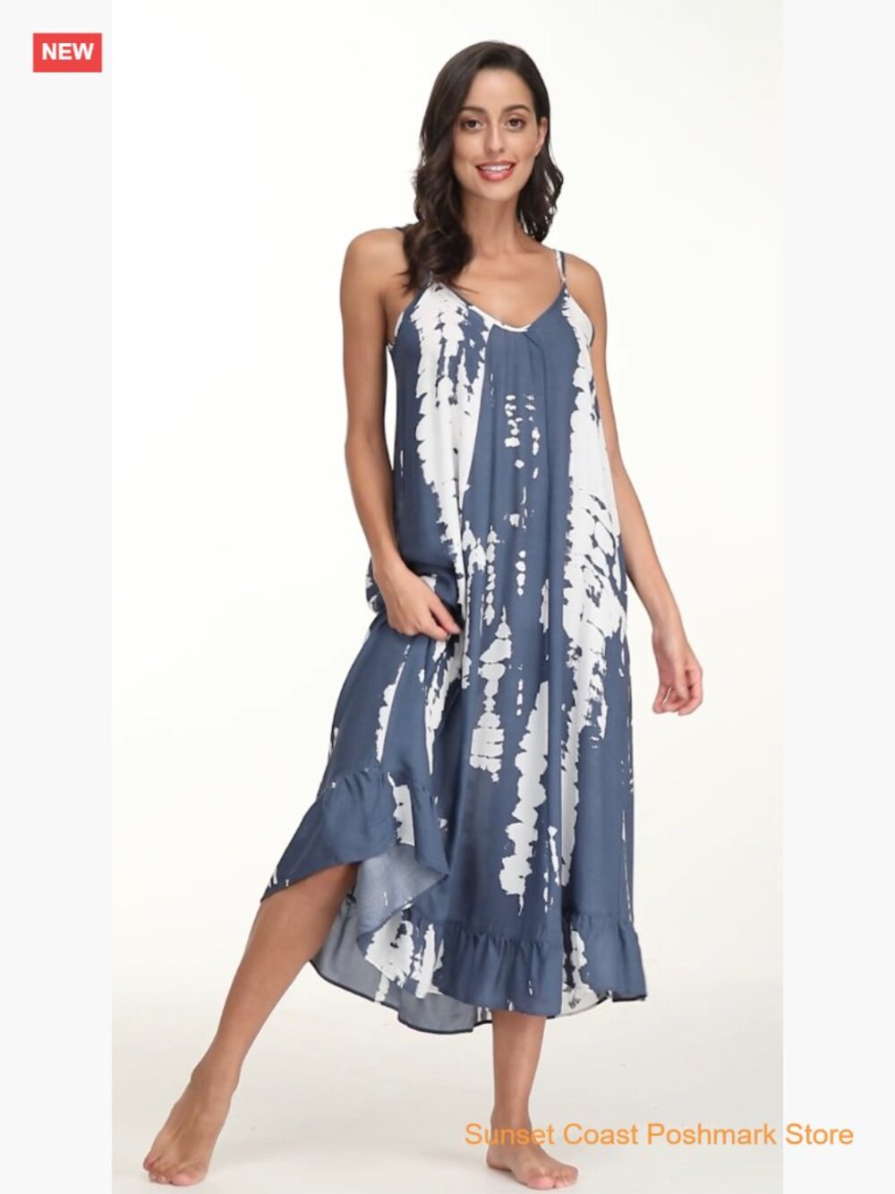 V Neck Floral Maxi Dress Boho Spaghetti Strap Adjustable with Pockets - Picture 6 of 6
